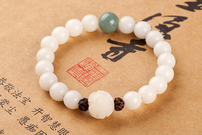 Natürliche weiße Jade Bodhi Armbänder Perlen Armbänder Damen schlichte Bodhi Armbänder Transfer Perlen