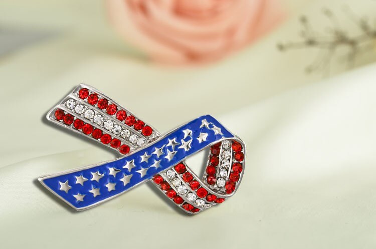 Grüne Legierung Kleidung Anstecknadel Band Brosche Diamant Amerikanische Flagge Brosche