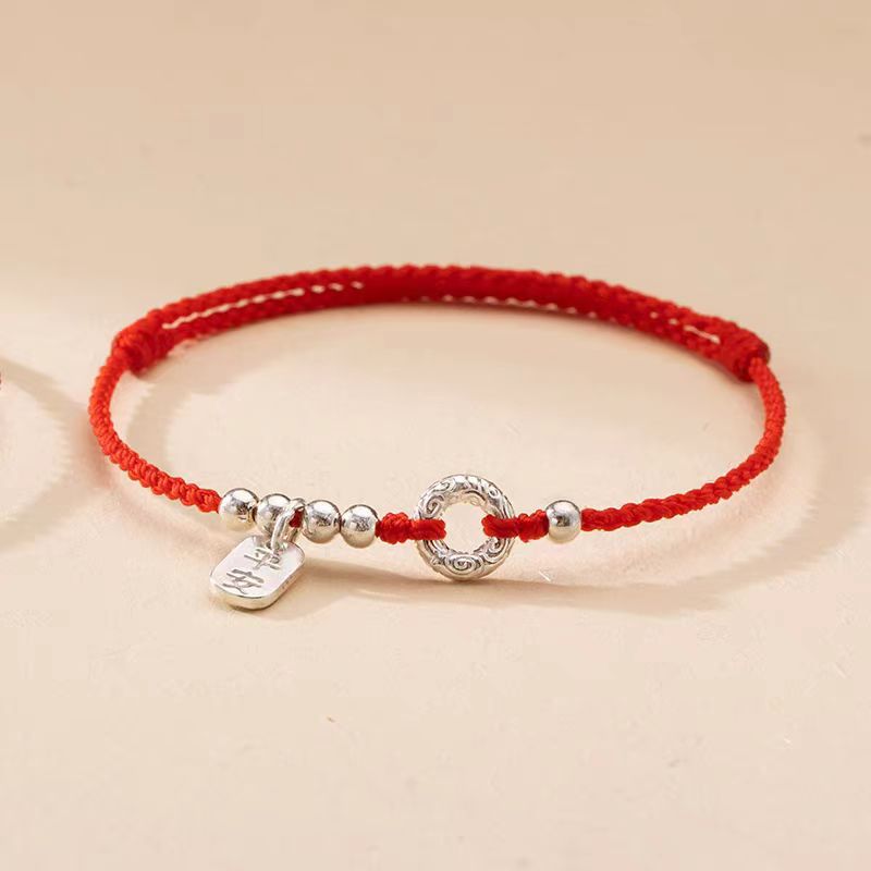 Pulsera de cuerda roja de plata de ley para mujer
