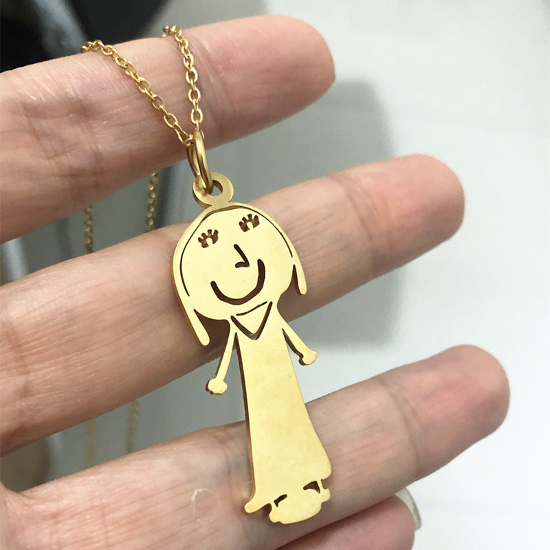 Benutzerdefinierte Kinderzeichnung Halskette Edelstahl Personalisierte Kinderkunst Anhänger für Kinder Mutter Familienschmuck Geschenke
