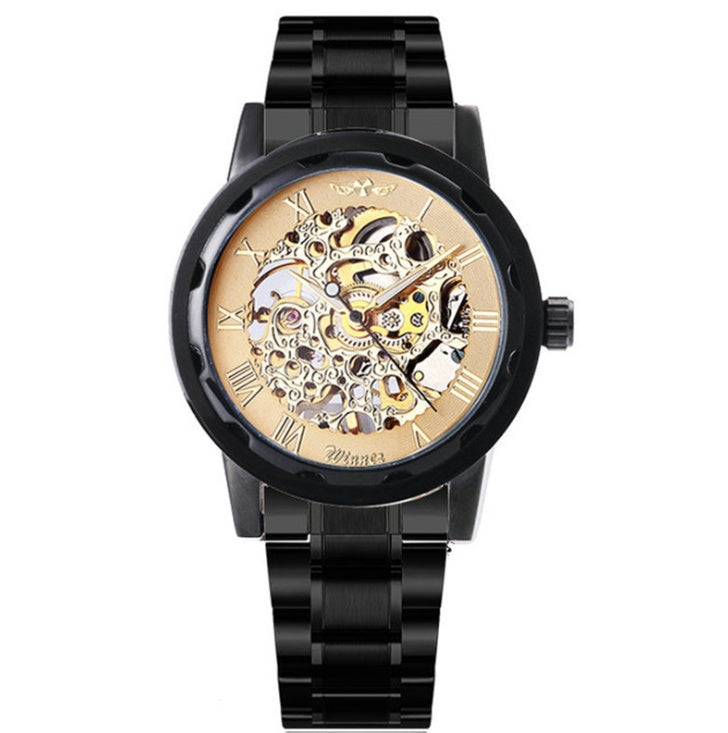 Die Gewinner-Herrenmode Business Casual Space Gravur Goldarmband Handaufzug-Mechanikuhr