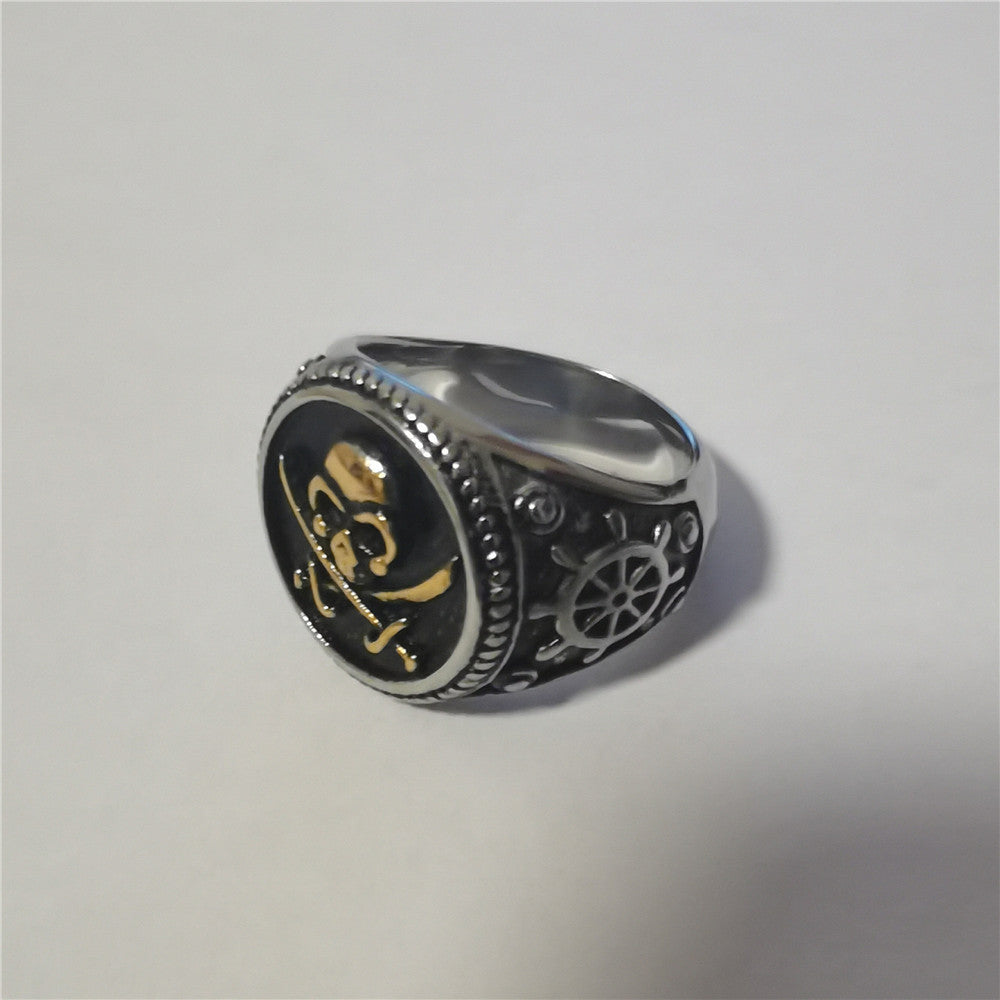 Personalisierter Retro Totenkopf Herren Titanstahlring