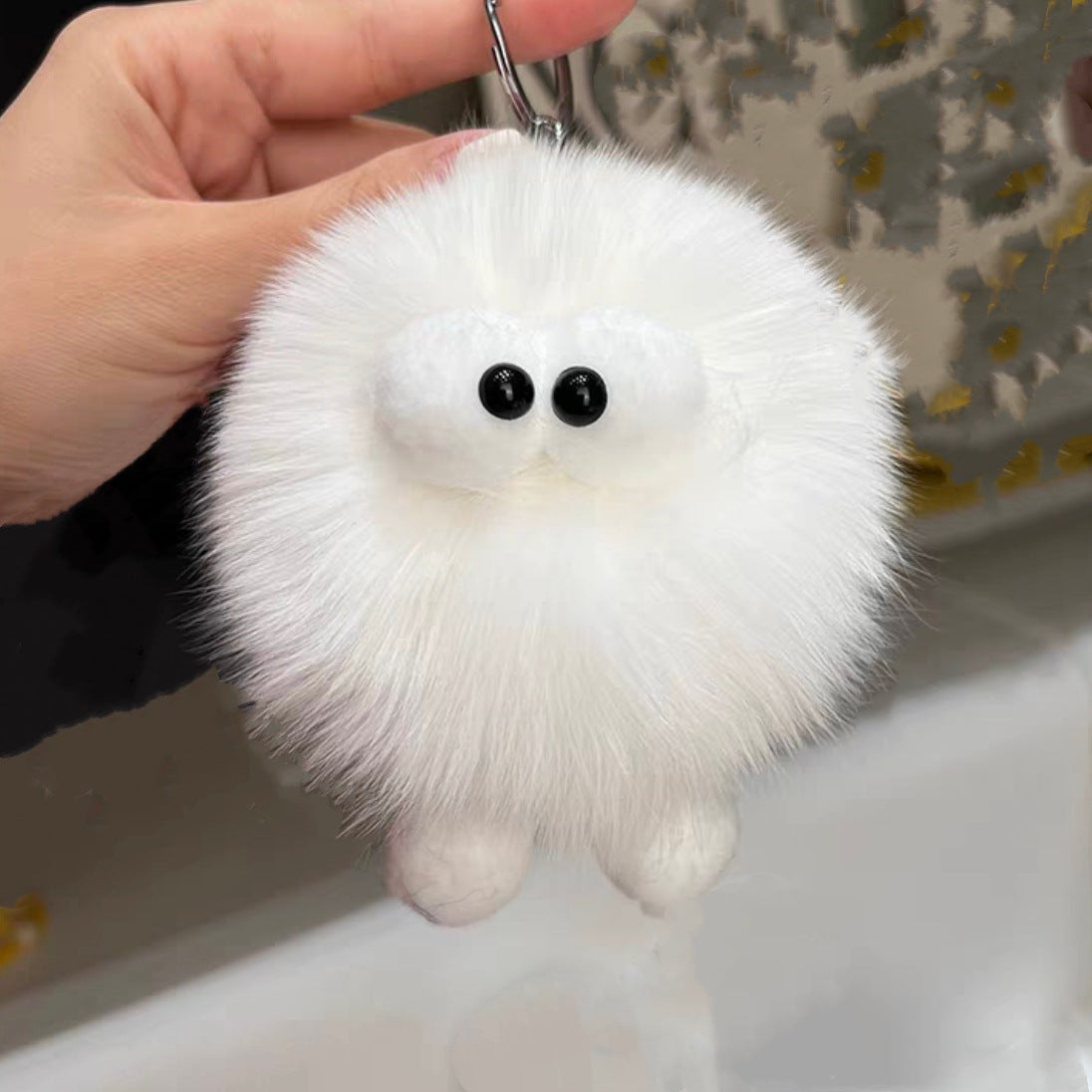 Colgante de llavero para coche de piel de zorro pequeño con forma de briqueta