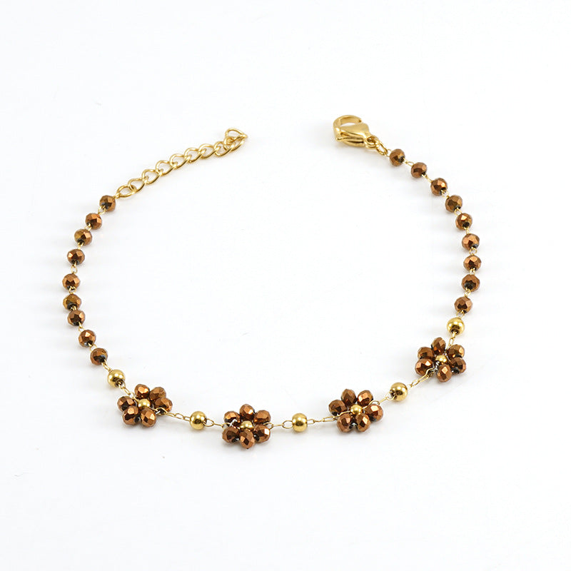 Color Crystal Flowers Stainless Steel Bracelet