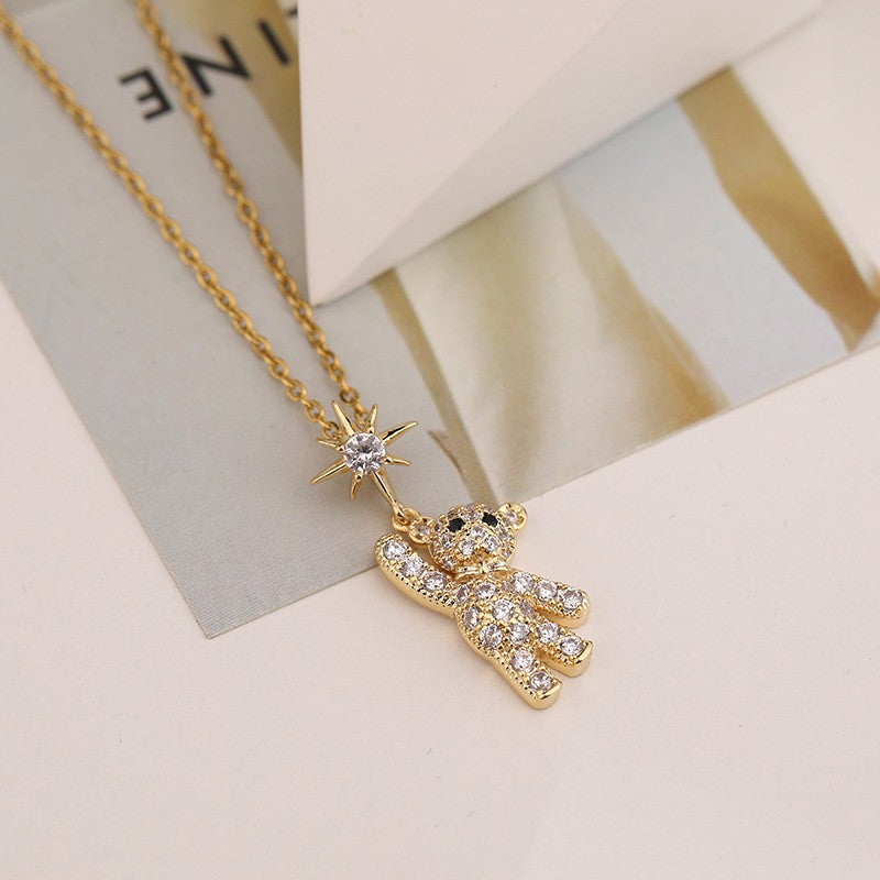 Cute And Sweet Titanium Steel Bear Ornament Necklace For Women