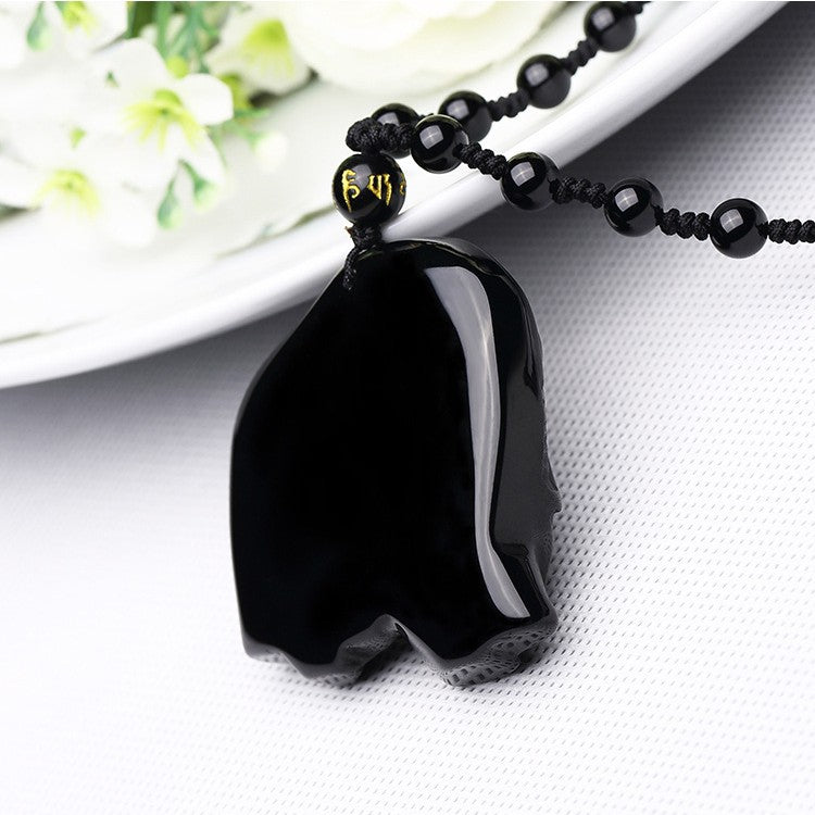 Halskette mit Obsidian-Reichtums-Elefantenanhänger