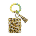 Llavero de pulsera de cuentas de silicona con estampado de leopardo