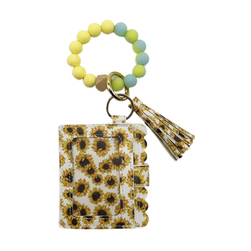 Llavero de pulsera de cuentas de silicona con estampado de leopardo