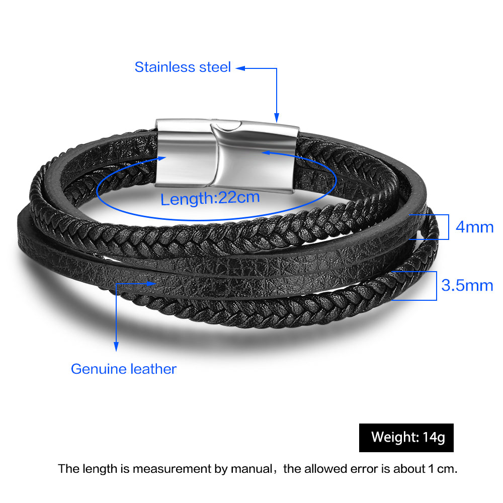 Pulseras y Brazaletes de Acero Inoxidable para Hombre, Pulseras de Cuero Trenzado, Cierre Magnético, Joyería Masculina Nueva