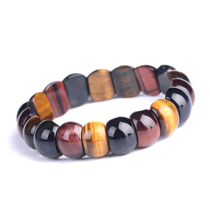 Naturfarbe Tigerauge-Stein, Tigerauge-Stein, rot, gelb, blau, Handreihenarmband, Armband, Herren- und Damenpaar-Geschenk