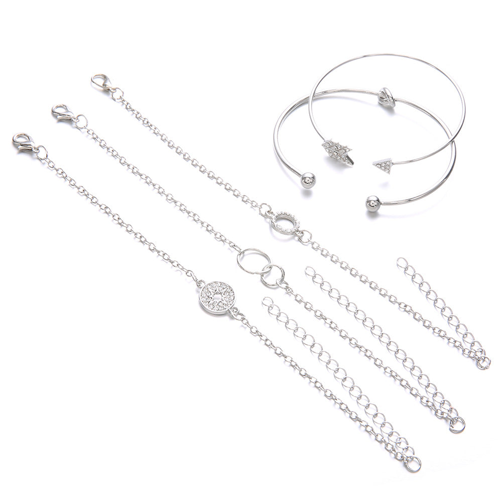 Böhmen 5-teiliges Pfeil-Kristall-Rundarmband Damen Neues Retro-Armband Damen Mode Schmuck Großhandel