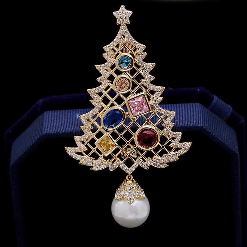 Broche de árbol de Navidad de circonitas