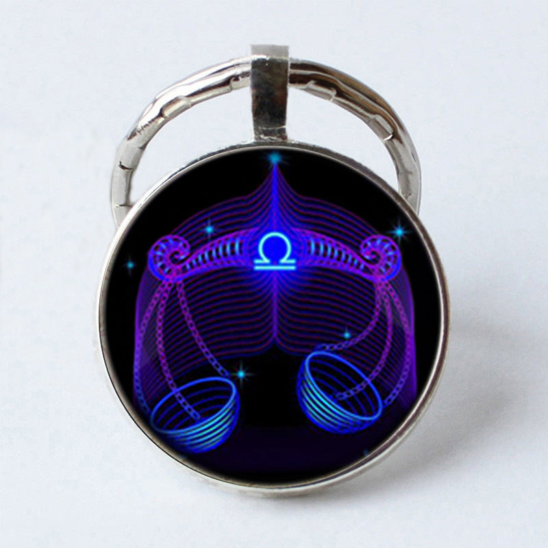 Zwölf Sternbilder 25mm Zeit Edelstein Metall Schlüsselanhänger