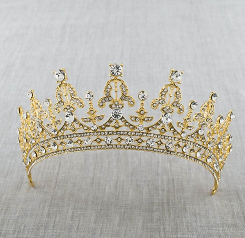 Neue Mode Barock Luxus Kristall AB Brautkrone Tiara Hellgoldene Tiara Diademe für Frauen Braut Haar Hochzeit Accessoires