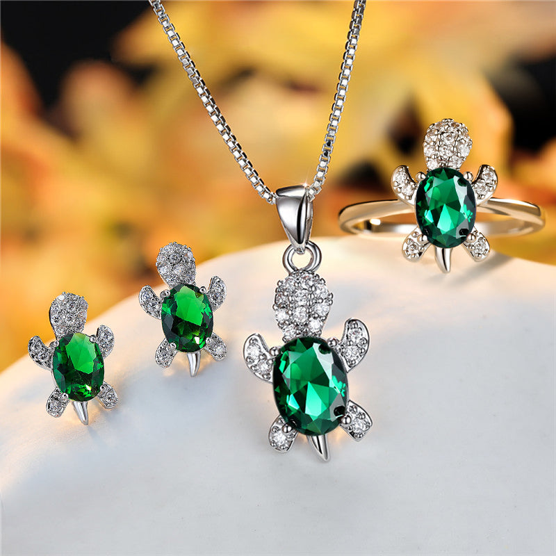 Mode Oval Zirkon Anhänger Schildkrötenform Halsketten mit Regenbogenstein Mehrfarbige Tierhalskette Schmuck für Damen und Kinder