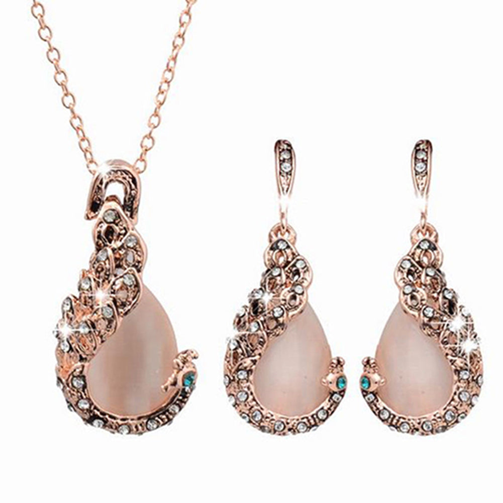 Retro-Wassertropfen-Halskette und -Ohrringe im zweiteiligen Set mit Diamanten