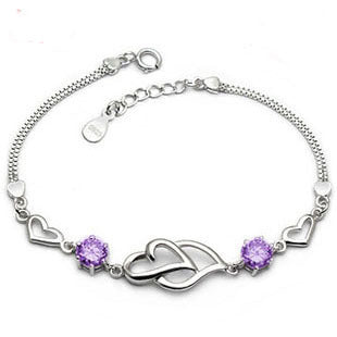 S925 Großhandel Armband aus Sterlingsilber, herzförmiges Amethyst-Armband, Doppelflügel-Armband, koreanischer Schmuck aus Sterlingsilber