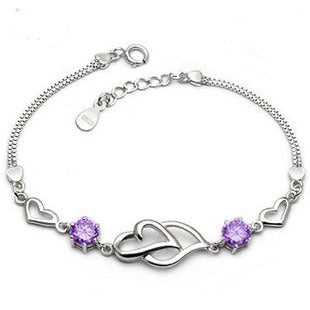 S925 Großhandel Armband aus Sterlingsilber, herzförmiges Amethyst-Armband, Doppelflügel-Armband, koreanischer Schmuck aus Sterlingsilber
