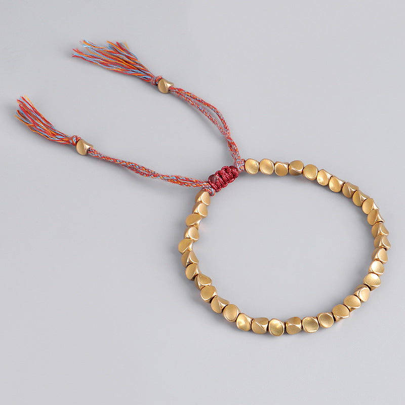 Pulseras budistas tibetanas hechas a mano con cuentas de cobre trenzadas, pulseras de cuerda de la suerte para mujeres y hombres