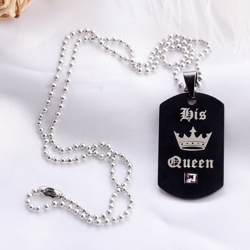 Black Necklaces & Pendants Her King and His Queen Black Titanium Couple Necklace Stainless Steel Pendant Gifts