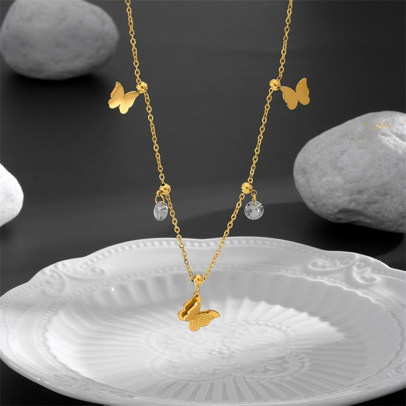 Tobillera de Mariposa de Oro de 18 quilates, chapada en Acero de Titanio, Inoxidable