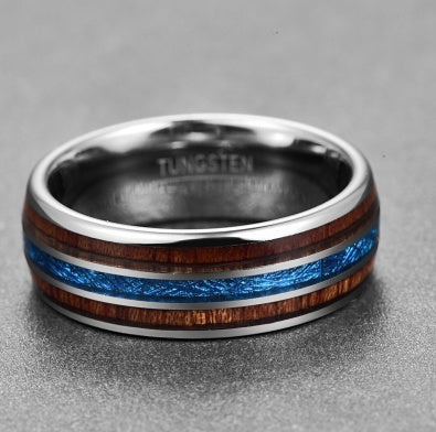 Nuncad polierter 8MM Herrenring aus hawaiianischem Koaholz, echte Größe, Eheringe, Blau-Vermiculit
