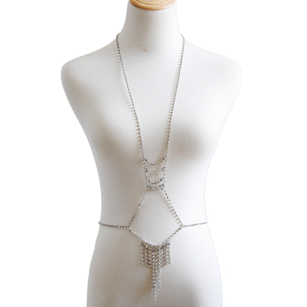 Cadena corporal de moda, sujetador sexy de diamantes de imitación, cadena de garra, cadena corporal de bikini
