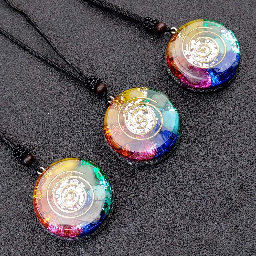 Chakra Multicolor Onyx-Jade-Anhänger-Halskette