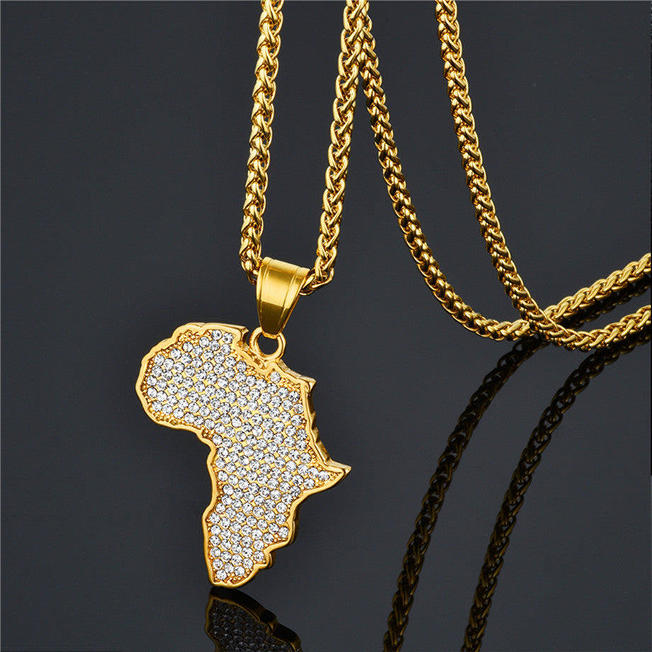 Titanstahl vergoldeter Diamant Afrika-Karten-Anhänger