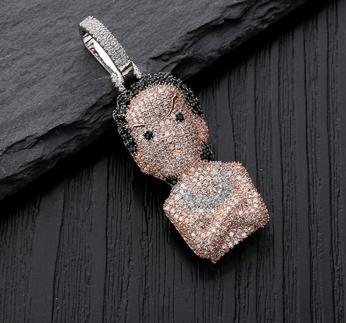 Iced Out The Boondocks Anhänger CZ Halskette Kette Herren Damen Mikro Gepflastert Hip Hop Gold Silber Farbe Bling Charm Ketten Schmuck