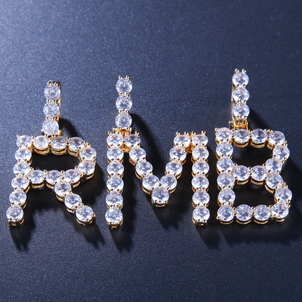 Hip-Hop Herren und Damen schlichte Zirkon-Buchstabenanhänger 26 Buchstaben Halskette freie Kombination BlingBlingLetters