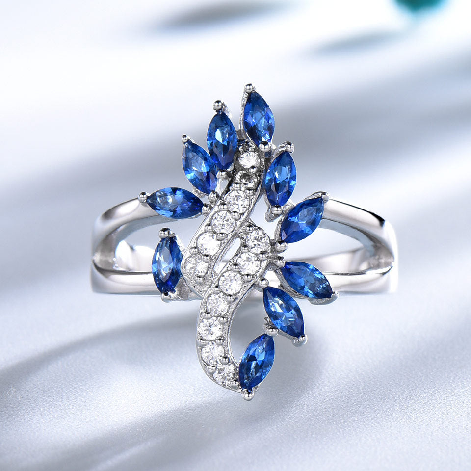 Saphirblatt-Set mit Diamant-Anhänger, Ohrringen und Ring, 3-teiliges Set