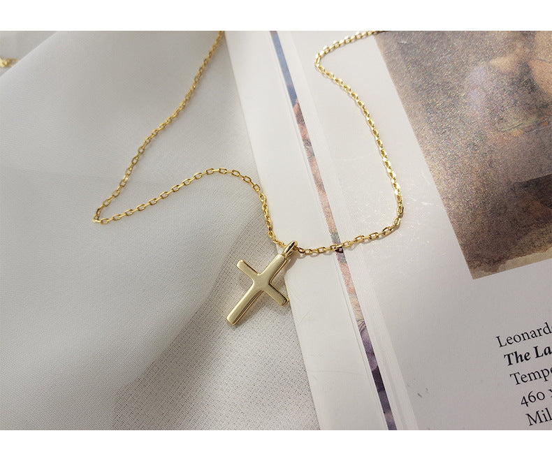 Collar con colgante de cruz cristiana de Jesús de oro de 18 quilates y plata de ley 925 para mujer, joyería de moda, regalo de graduación para chica