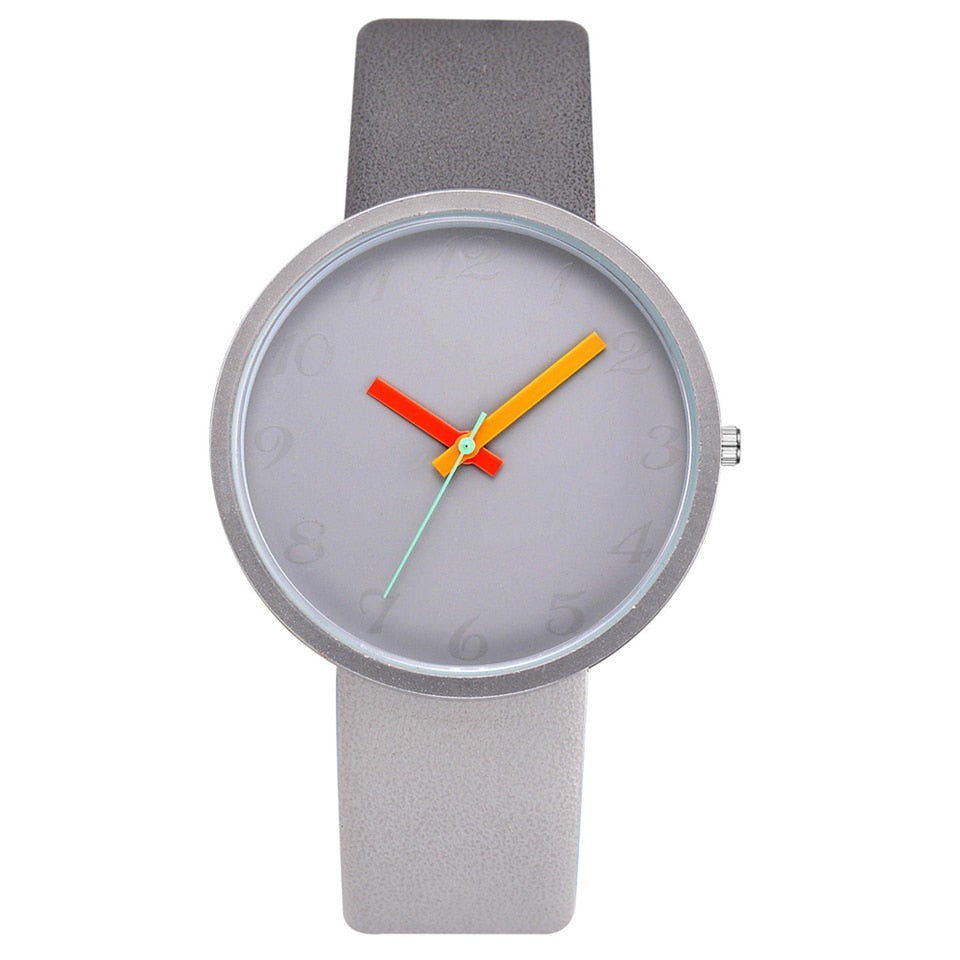 Frauen Uhr Grau Kontrast Leder Quarzuhr Frauen Uhren Liebhaber Unisex Casual Damen Armbanduhr Uhr Relogio Feminino
