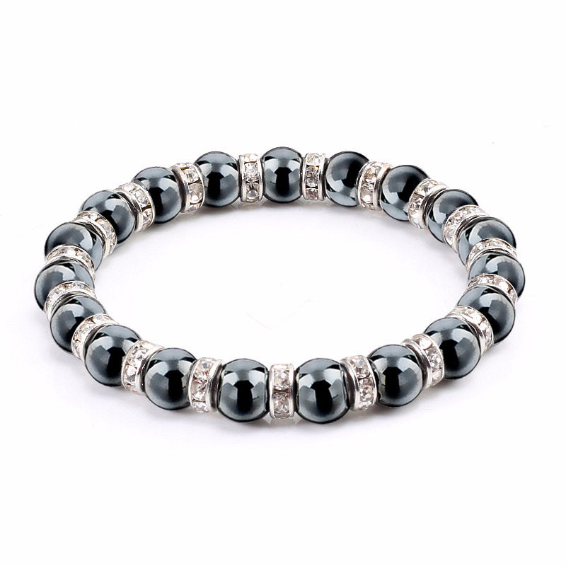 Haematite Beaded Bracelet Single Circle Couple Micro Inlay Rhinestones