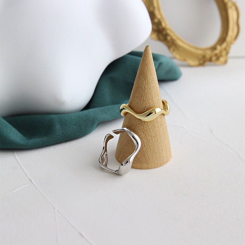 Anillos S925 Ins Anillo Brillante Ondulado Irregular Minimalista para Mujer