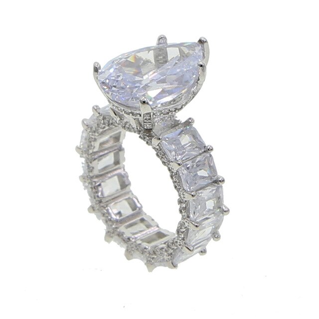 Anillos de dedo de lujo a la moda, con circonitas, diseño de gota de agua, color rosa, estilo baguette, para niñas y mujeres, joyería de compromiso, regalos