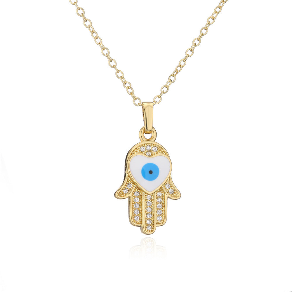 Gold Dripping Zircon Fatima Hand Minority Demon Eye Clavicle Chain Female