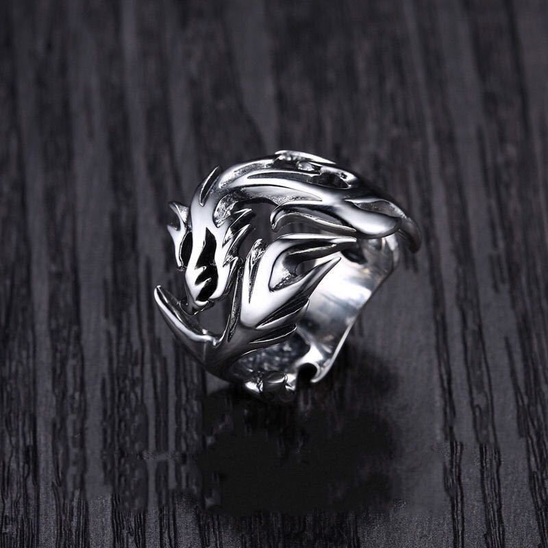 Flammen-Drachen-Silberring Herren