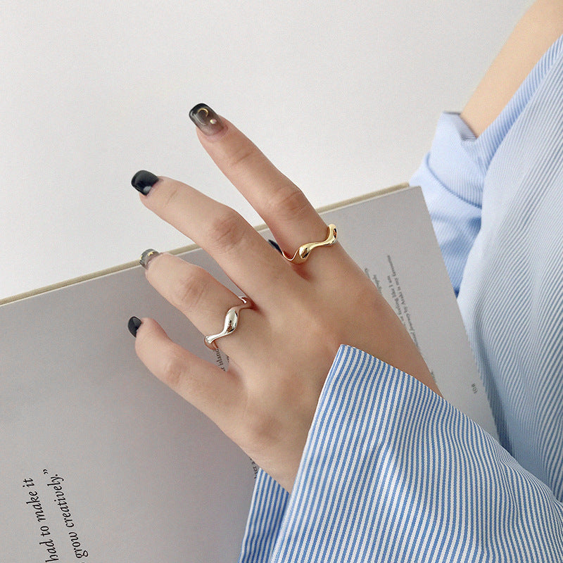 Anillos S925 Ins Anillo Brillante Ondulado Irregular Minimalista para Mujer