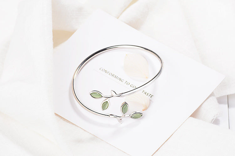 925 Sterling Silver Jewelry Set Earrings  Ring  Necklace  Opal Leaf Bracelet, Womens Summer Jewelry