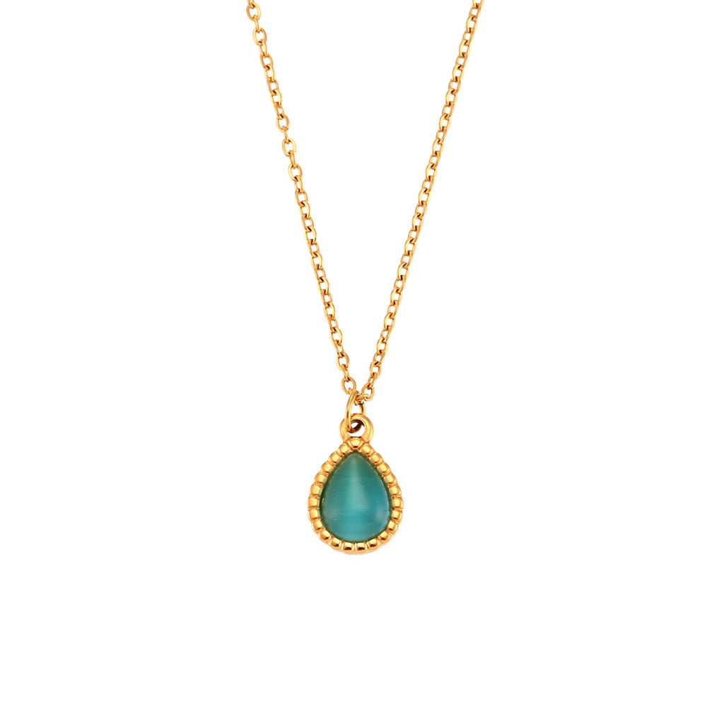 Europäische und amerikanische Ins-Mode minimalistische Wassertropfen Opal-Ohrringe Edelstahl-Halskette