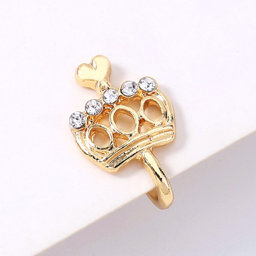 Anillo de nariz falso con diseño de corona de corazón minilindo y corona dorada