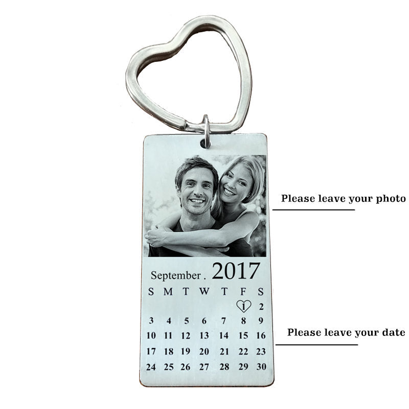 Personalisierter Edelstahl-Fotokalender-Schlüsselanhänger zum Einbrennen, ID-Hundemarken-Anhänger, Schlüsselanhänger, Dropshipping