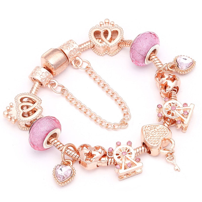 Exquisites Damenarmband Herz Krone Perlen Schmuck