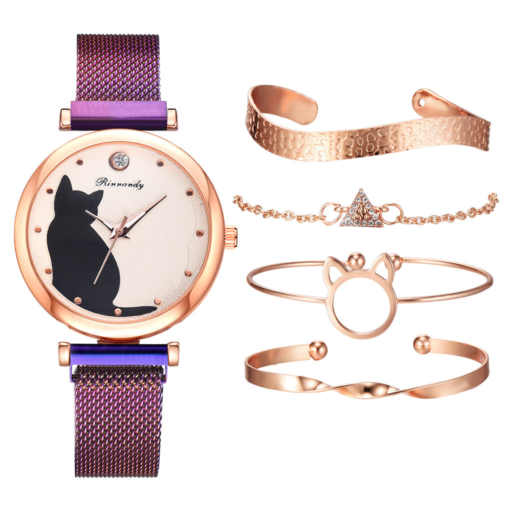 Conjunto de pulsera de reloj de gato para mujer