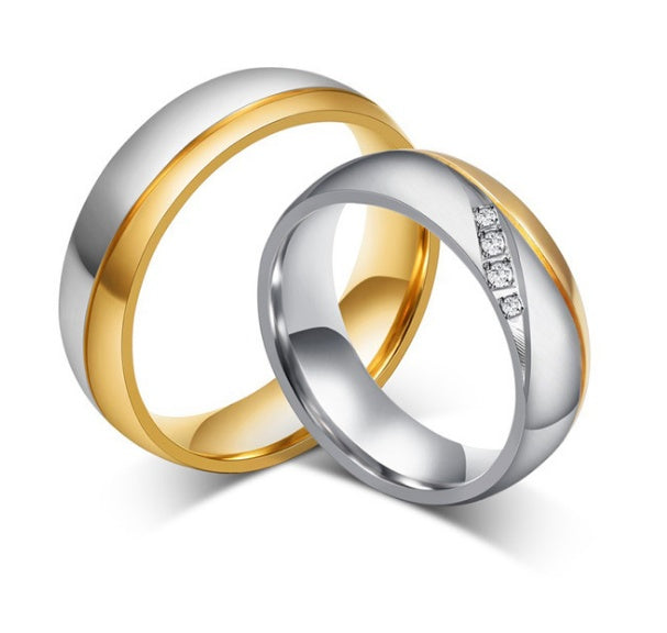 Anillos de boda románticos para amantes, anillos de pareja de acero inoxidable color dorado para fiesta de compromiso, joyería, alianzas de boda