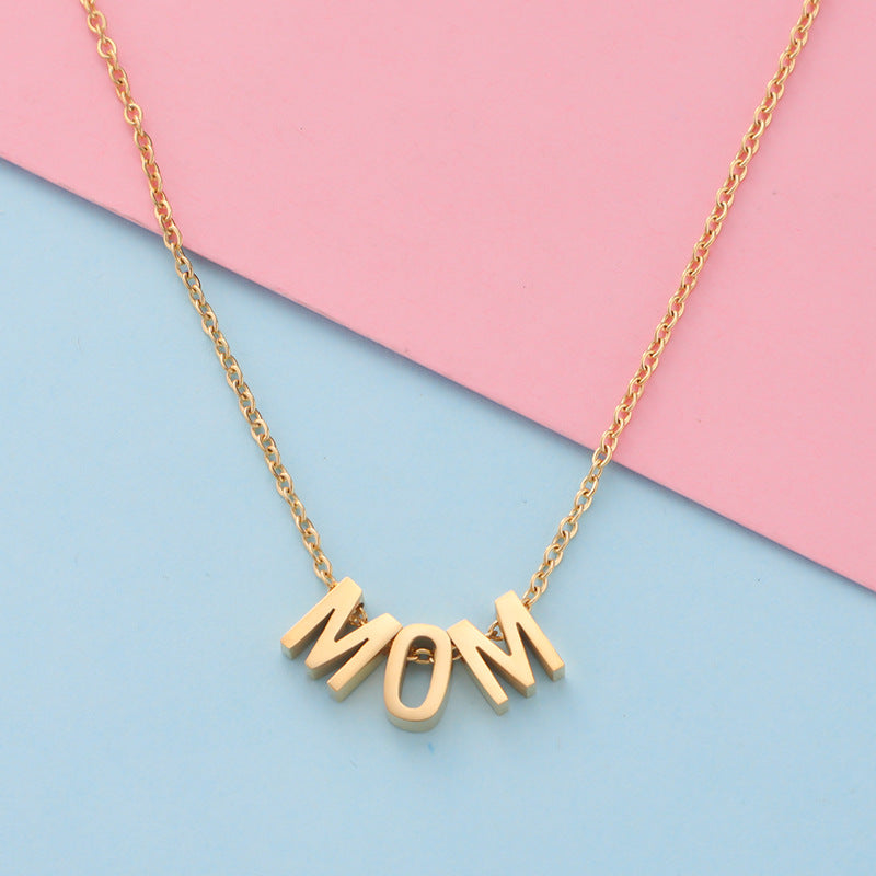 Mirror Fine Throw MOM Letter Pendant Necklace