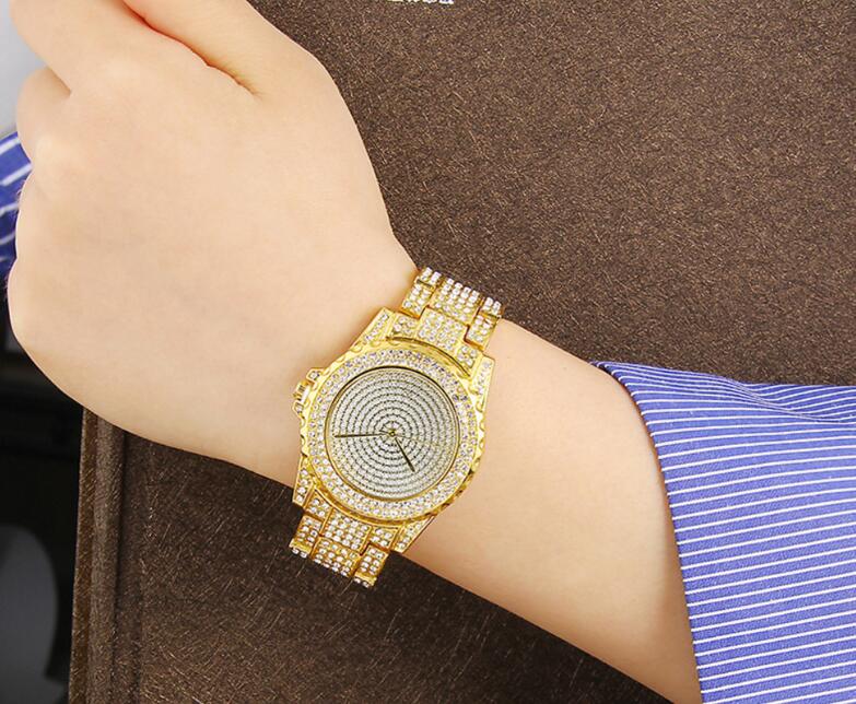 Reloj de cuarzo de oro con cristales y diamantes para mujer, informal y con estilo