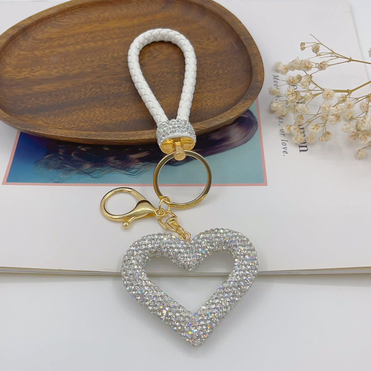 Llavero de Corazón Hueco de Cuerda de Cuero y Arcilla Polimérica, Colgante Lindo de Gama Alta para Bolsos, DIY Creativo, Pequeño Colgante Terminado al por Mayor